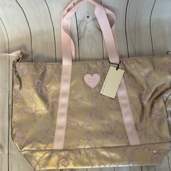 LoveShackFancy state pink & gold xl tote weekender overnight travel /duffle bag